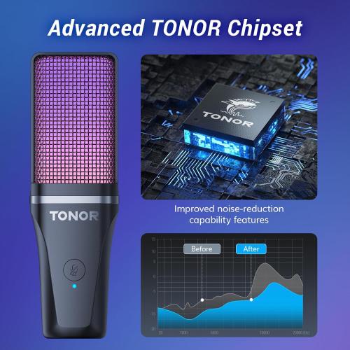TONOR Gaming USB Microphone for PC, RGB Condenser Computer Mic with Tripod Stand, Quick Mute, Gain Control, for Gaming, Streaming, Podcasting, Recording, Cardioid Mic Kit for Laptop/PS4/PS5 TC777 Pro