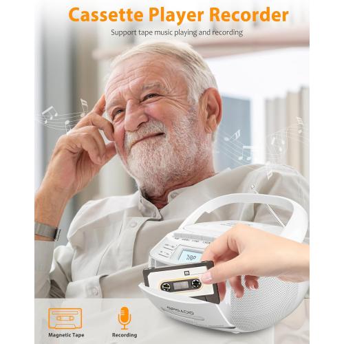 Greadio CD Player Boombox Cassette Player Combo with Bluetooth,AM/FM Radio,Stereo Sound with Remote Control,AUX/USB Drive,Tape Recording,AC/DC Powered,Headphone Jack,LCD Display for Home,Kids,Gift