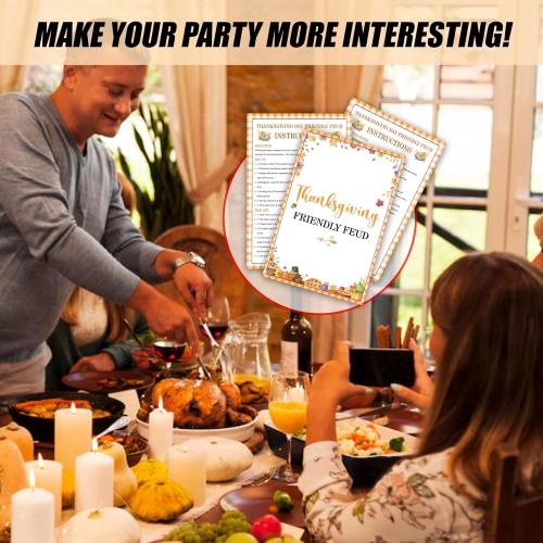 Thanksgiving Friendly Feud Game, Happy Thanksgiving Trivia Feud Quiz, Fall Harvest Board Game for Adults Family, Fall Holiday Party Activities Decorations, Autumn Party Supplies & Favors -04
