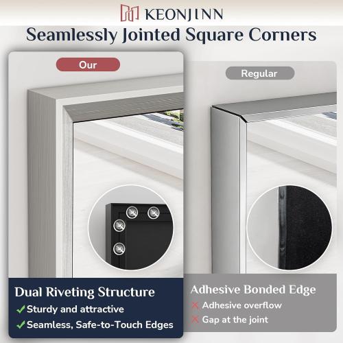 Keonjinn 24 x 30 Inch Brushed Nickel Bathroom Mirrors for Over Sink, Beveled Rectangle Framed Mirrors for Wall, Farmhouse Bathroom Vanity Mirror, Tempered Glass, Square Corner
