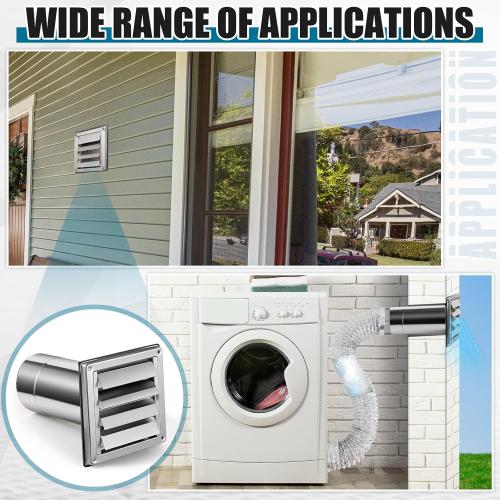 Shimeyao 4 Wall Vent Cover Stainless Steel Outside Dryer Vent Covers for House Exhaust Duct Kit with Removable Extension Pipe 8 Inch and 4 Screw for House Outdoor Extended Air Pipe, Silver