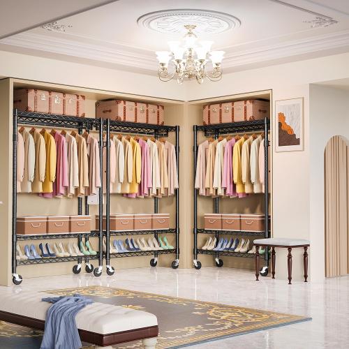 Size 17.7 D x 47.2 W x 83.6 H Color Black Heavy Duty Rolling Garment Rack 3 Tiers Adjustable Wire Shelving Clothes Rack with Rods and Side Hooks,Storage Closet Clothing Rack with Wheels Black 17.7 D x 47.2 W x 83.6 H