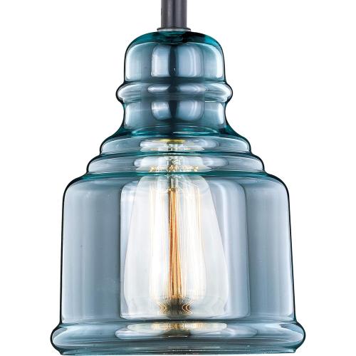 VAXCEL Millie Jar Mini Pendant for Kitchen Island, Farmhouse Ceiling Lighting, Oil Rubbed Bronze Finish, Smoke Blue Glass
