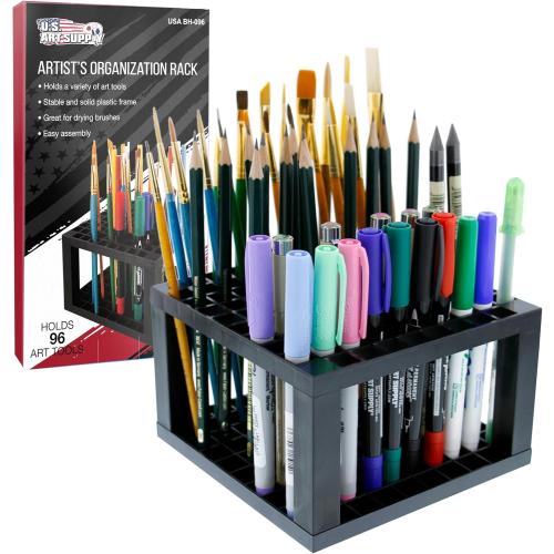 U.S. Art Supply 96 Slot Marker Organizer & Paint Brush Holder – Marker Storage, Pens, Brushes, Colored Pencils