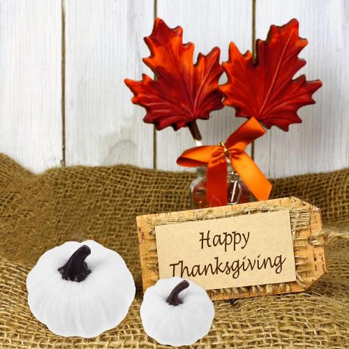 Artificial Foam Pumpkins Halloween Decoration Set, Colorful Wrapped Velvet Surface, White  Mixed Sizes, Seasonal Harvest Ornament for Home and Party Decor