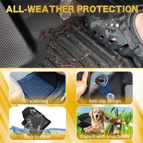 Pleoos® Floor Mats for Rogue 2014 2015 2016 2017 2018 2019 2020(Not Fit 7 Seat/Sport/Select/Hybrid), All-Weather TPE Rubber Floor Liners, Automotive Accessories Front, 2nd Row & Trunk Mat