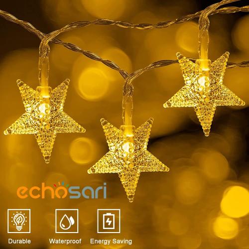 echosari Star String Lights Battery Operated, Auto Timer LED Star Fairy String Lights 158IN with 8 Modes for Kid Room Bedroom Party Garden Wedding Décor (Warm White)