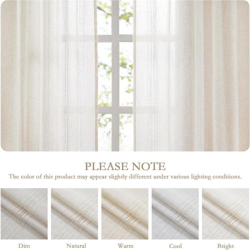 MYSKY HOME Natural Linen Boho Curtains for Living Room 84 Inches Long Light Filtering Semi Sheer Privacy Drapes for Bedroom, Farmhouse Rustic Hollowed-Out Home Decor Back Tab, 50 W×84 L, 2 Panels