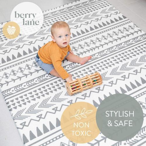 Berry Lane Baby Play Mat | Large 6.5 ft x 4.5 ft One-Piece Reversible Foam Floor Playmat | Tummy Time | Extra Soft & Thick | Non-Toxic | for Infants, Babies, Toddler, and Kids