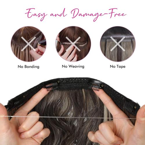 REECHO Invisible Wire Hair Extensions with Thinner Softer Lace Weft (Chocolate Brown with Highlights, 16 Inch (Pack of 1))