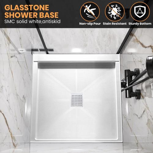 Shower Base 36×36×4, Single Threshold Shower Tray with Center Drain, Square SMC Shower Pan, White Slip Resistant Textured Surface Shower Base for Bathroom