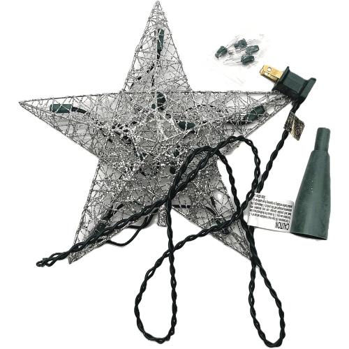 10.5 Lighted Silver Glittered Wire Star Christmas Tree Topper - Clear Lights