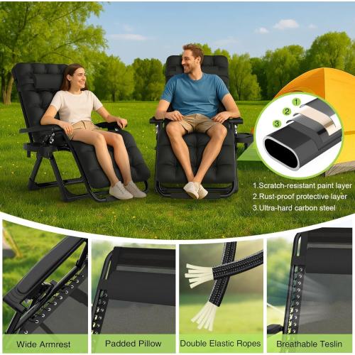 Suteck Zero Gravity Chair, Reclining Camping Lounge Chair w/Removable Cushion, Upgraded Lock and Cup Holder, Reclining Patio Chairs Folding Recliner for Indoor and Outdoor