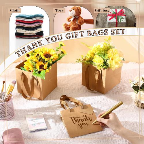 Windyun 25 Pcs Mini Paper Gift Bags with Handle 6 x 6 x 6'' Square Small Favor Bag with DIY Thank You Tag for Christmas Birthday Wedding Bridal Shower Bridesmaid Graduation Party (Kraft)