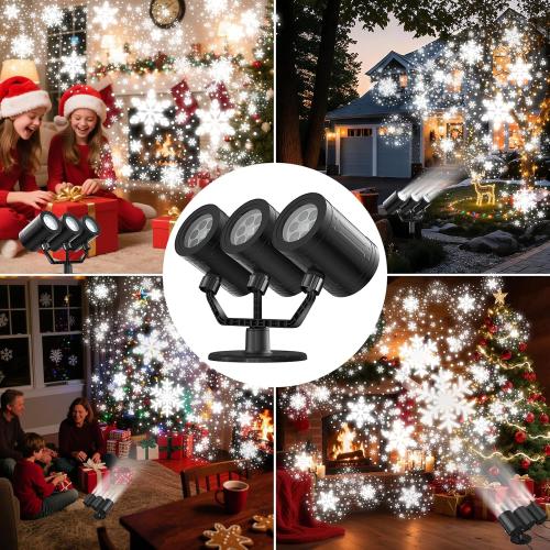 Snowflake Christmas Projector Lights Outdoor 2025 Upgraded Triple Head Snowflake Projector with Timer Waterproof LED Snowfall Projector for Holiday for Christmas Decoration