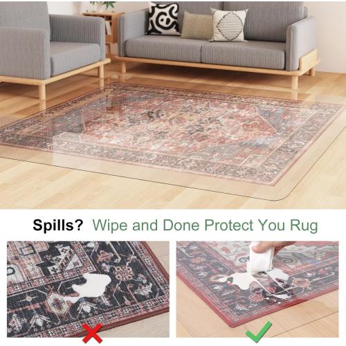 4x6 Crystal Clear Floor Mat 4×6ft, Upgraded Easy Flat Waterproof Vinyl Rug Cover, Stain-Resistant Plastic Area Rug Floor Protector for Kitchen, Dining Room, Indoor, Outdoor Mat