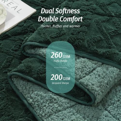Wemore Weighted Blanket for Adults Twin Size 20 lbs, Dual Sided Soft Fuzzy Jacquard Sherpa Weighted Blankets for Sleeping, Cozy Fluffy Knitted Heavy Blanket for Couch Bed, Dark Green, 60 x 80 inches