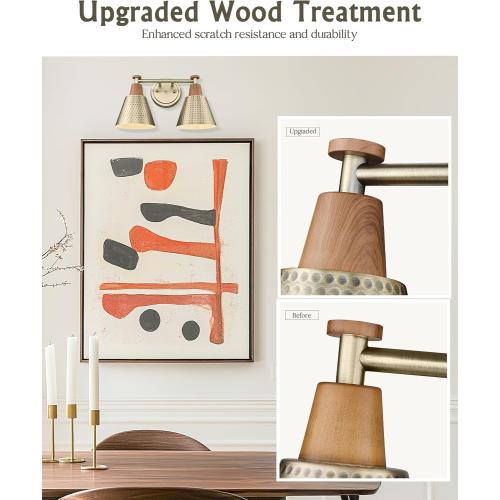 FEMILA 2 Light Bathroom Vanity Light Fixtures Over Mirror, Modern Brass Gold Bathroom Lighting Fixtures with Metal Shades, Woodgrain Finish, 4FG59B-2W BG-NW
