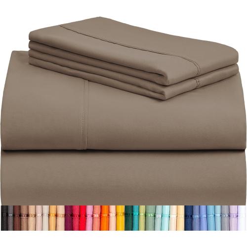 LuxClub 4 PC Sheet Bed Sheets Deep Pockets 18 Eco Friendly Wrinkle Free-Kids-Fitted Sheets Machine Washable Hotel Bedding Silky Soft - Dark Khaki Twin