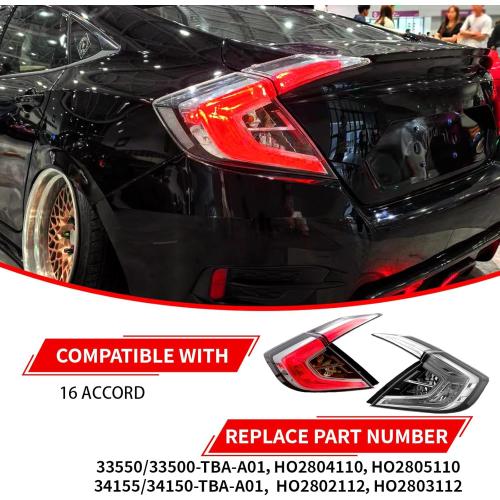 Clear Lens Tail Lights for 2016-2021 Honda Civic Sedan, JDM Style Rear Lamps with Bulbs, Left Driver & Right Passenger Side, Plug-and-Play Upgrade (HO2804110, HO2805110) -2 PCS