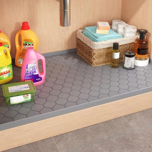 Size 28x22 Color Grey Silicone Under Sink Mat 28 x 22, Kitchen Essentials and Gadgets, Shelf Liner and Cabinet Protector, Home Organizers and Storage, Waterproof Bathroom Tray