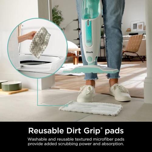 Shark Steam Mop with 2 Machine Washable Dirt Grip Pads, Removable Water Tank, Lightweight, Steam Cleaner for sealed Hard Floors, Marble, Stone, Hardwood, Tile, Laminate, White/Seafoam, S1000‼️Light dirt‼️