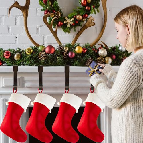 Christmas Stocking Holders for Mantle,4 Pack Adjustable Stocking Holder Non-Skid Stocking Hangers Lightweight Stocking Hooks for Fireplace Home Decor