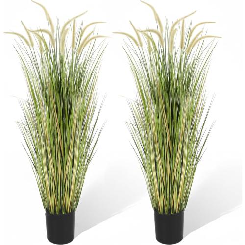 KOL Artificial 5ft 2-Pack Horsetail Reed Grass, 59in Tall Artificial Indoor Outdoor Fake Grass Plant, Home Office Decorative Artificial Plants in Pot Faux Plant Greenery, Wedding Decor
