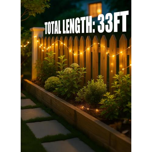 Minetom Solar String Lights for Outside, 33Ft 100 LED Outdoor Solar Fairy Lights, 8 Modes Balcony Lights for Tree Patio Christmas Party Wedding Decor (Warm White)