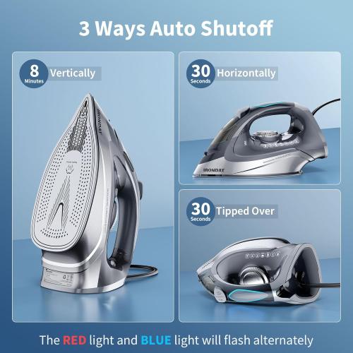 1700W Steam Iron for Clothes 20s Fast Heat-up, Iron with 10.14oz Water Tank, Non-Stick Ceramic Soleplate, Auto-Off, Spray Mist & Steam Burst, Ironing Clothes for Home