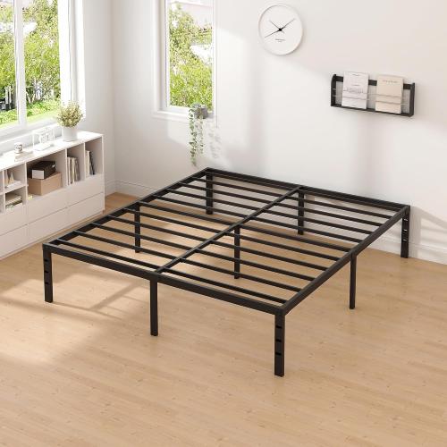 NEW JETO Metal Bed Frame,King Size Bed Frame with Storage Space,Heavy Duty Sturdy Mattress Foundation,Easy Assembly,No Box Spring Needed, Black,14 Inch,King, Bedroom Furniture