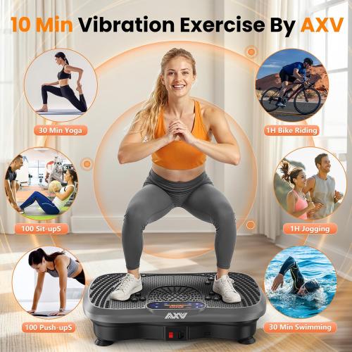AXV Vibration Plate Fitness Platform Exercise Machine Vibrating Lymphatic Drainage Shaking Full Body Shaker Workout Vibrate Stand Shake Board Sport Gym for Weight Loss Fat Burner for Women Men