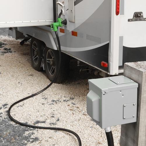 RVGUARD 50 Amp 50 Foot RV/EV Extension Cord, NEMA 14-50P/R Heavy Duty Extension Cord with LED Power Indicator and Cord Organizer, Green, ETL Listed