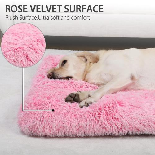 Vonabem XL Dog Bed Large Crate Pad, Washable Pink Pet Beds, Deluxe Plush Soft Crate Bed 42 inch, Dog Mats for Sleeping, Anti-Slip Kennel Pad 41 * 27 inch