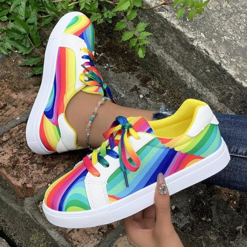 Rainbow Ombre White Sneakers for Women Casual Street Style Athletic Shoes with Gradient Design SIZE 11-11.5 WOMENS