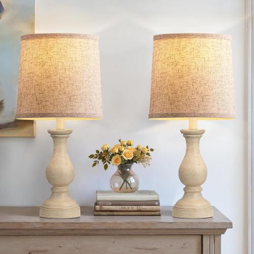 COLOR BEIGE ❗❗Seealle Farmhouse Table Lamps Set of 2 - Rustic Lamp for Bedroom Living Room, 22 Boho Bedside Lamps for Night Stands End Table Office Desk Lamp Nightstand Clearance with Linen Shades