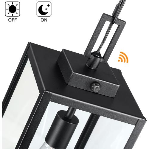 17 Inch Outdoor Pendant Light Dusk to Dawn, Sensor Hanging Light for Porch Entrance Lantern, Metal and Glass Photocell Exterior Hanging Lantern for Front Door Patio Pendant,E26