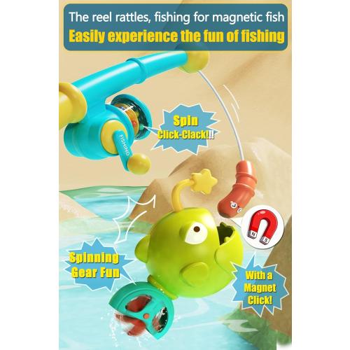 Bath Toys for Kids Ages 1-3 - Magnetic Fishing Toy Set (8 PCS) with 5 Floating Sea Animals, Net & Water Sprayer, Fun Baby Bath & Swim Time Activity, Ideal Gift for 1-6 Year Old Boys & Girls