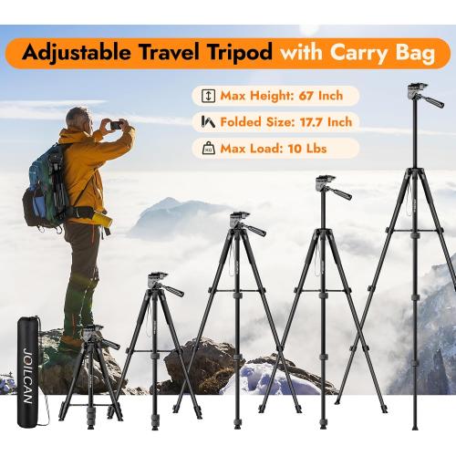 JOILCAN Phone Tripod Stand - 67 Aluminum Extendable Tripod with Remote, Portable Tripods for iPhone Photos Selfie & Video, Compatible with iPhone DSLR Camera Projector