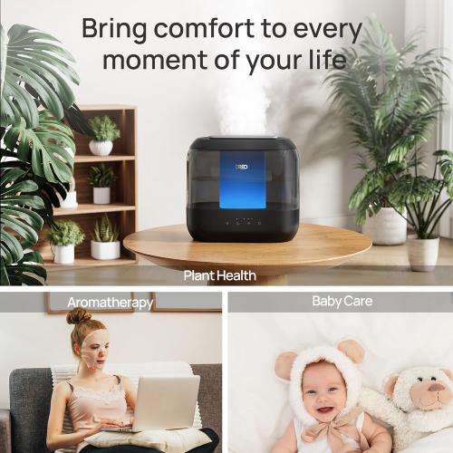 Dreo Humidifiers for Bedroom, 4L Top Fill for Large Room, 36H Runtime, 28 dB Quiet Supersized Cool Mist Air Humidifier for Baby Nursery, Plants, Indoor, Night Light, Easy to Clean & Fill, Black