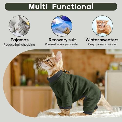 PUMYPOREITY Sticky Hair Cat Clothes, Prevent Hair Loss Cat Pajamas, Soft Cat Sweaters for Cats Only, Cat Hair Sticky Onesie, Cat Recovery Suit After Surgery, Green, S