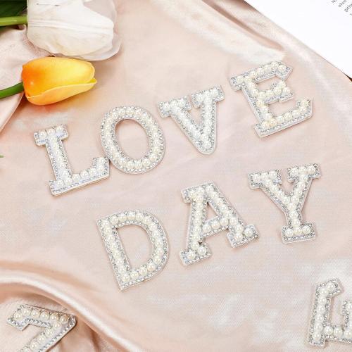 52 Pcs Iron on Letters Pearl Letter Patches with Pearl Rhinestone Self Adhesive A-Z Stick on Pearl Letter Patches for Clothes, Fabric, Backpack