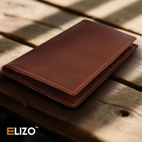 ELIZO Men's Genuine Leather Long Wallet - RFID Blocking Rodeo Checkbook Wallet | Western Bifold Wallet with 16 Card Slots, ID Window | Top Grain Leather Cowboy Wallet | Tequila