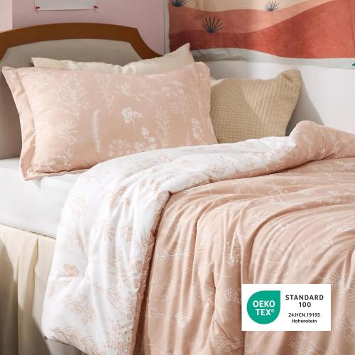 Bedsure Twin/Twin XL Comforter Set - Dusty Rose Bed Set, 2 Pieces Cute Floral Bedding, 1 Soft Reversible Botanical Flowers Comforter and 1 Pillow Sham