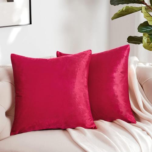 Miullee ...Red Velvet Decorative Throw Pillow Covers for Sofa Bed 2 Pack Soft Cushion Cover