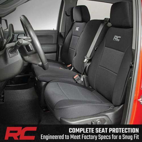Rough Country Neoprene Seat Covers for Chevy Silverado & GMC Sierra 1500 (2019-2026) w/No Rear Seat Storage or Cup Holder - Waterproof & UV Resistant, Foam Padded, Front & Rear Row Cover Set