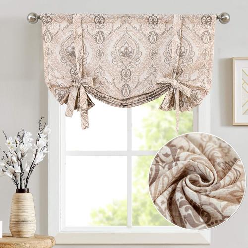 jinchan Faux Linen Tie up Valance for Windows 54 Inch Farmhouse Window Valance for Living Room Bathroom Light Blocking Rod Pocket Country Rustic Small Window Curtains Drapes 1 Panel Ivory