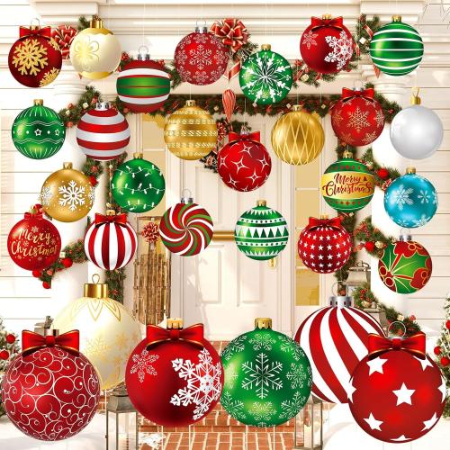 Huwena 30 Pcs Christmas Outdoor Hanging Decorations Snowflakes Candy Yard Signs Include 6 Plastic Yard Stakes 24 Double Sided Ornaments for Christmas Winter Holiday Garden Tree Decor (Ball)