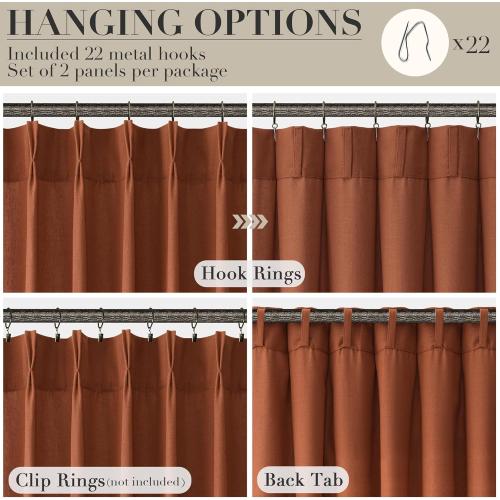 Terracotta Linen Curtains 120 Inches Long 2 Panels for Living Room Pinch Pleated Light Filtering Semi Sheer Window Curtains Boho Farmhouse Earthy Terra Cotta Rust Clay Autumn Room Decor Drapes