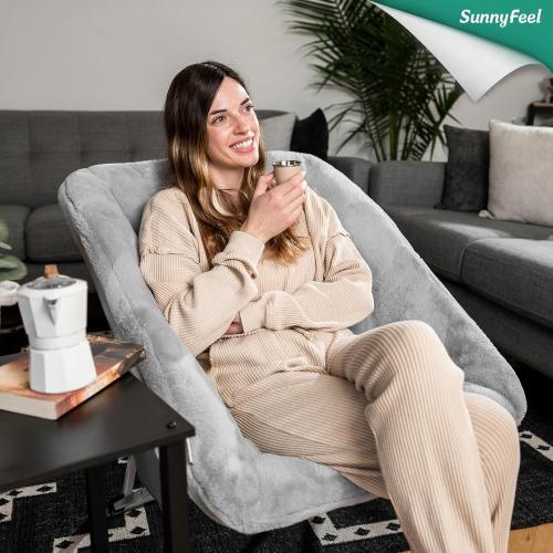 SUNNYFEEL Comfy Folding Saucer Chair for All Seasons,Removal Faux Fur Soft Chair for Adults,Reading Chair for Living Room, Bedroom, Dorm, Metal Frame Moon Chair(Grey)